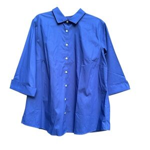 Lands End women’s Blue Button-Up Shirt 3/4 sleeve size 18